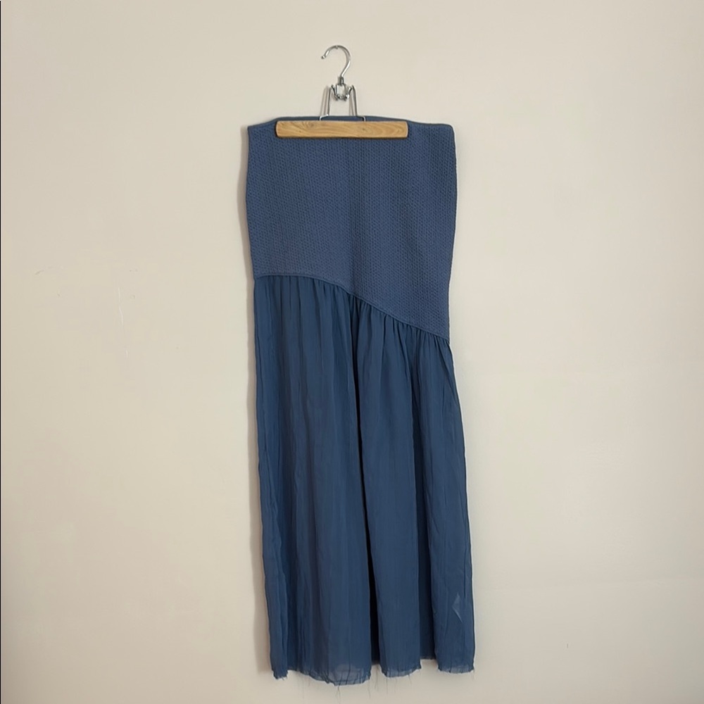 Zara- Blue High-Waisted Skirt – Knit Waistband & Flowy Chiffon Bottom